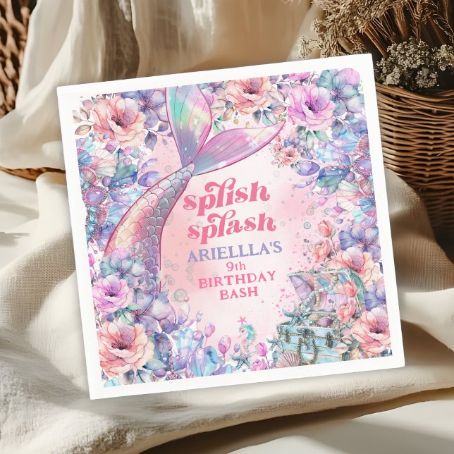 Guardanapo De Papel Flower Glitter Mermaid Tail 9th Birthday (Criador carregado)
