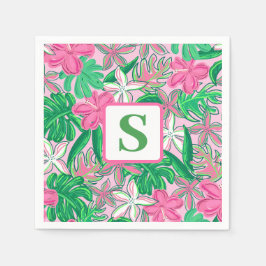 Guardanapo De Papel Flower Monogram Pink White Green Preppy