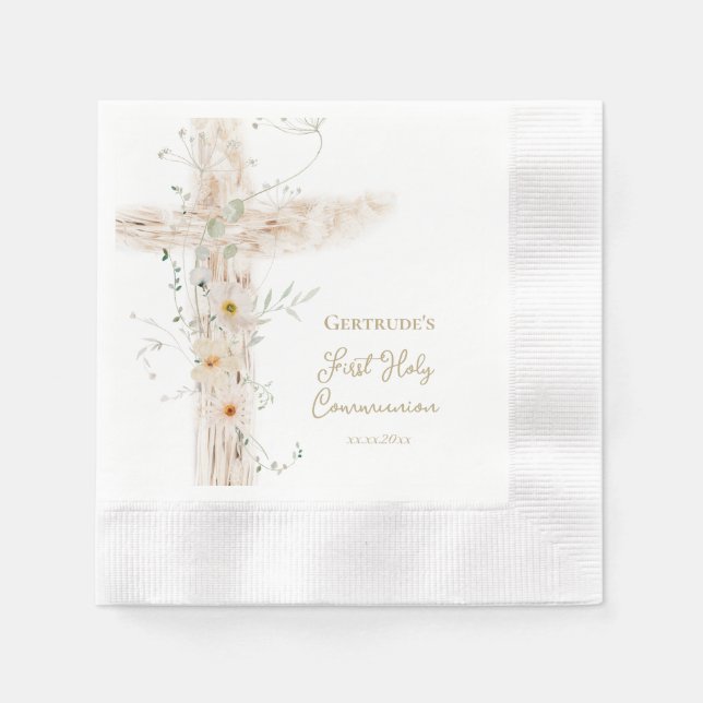 Guardanapo De Papel  flowers cross First Holy Communion (Frente)