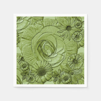 Guardanapo De Papel Flowers-Green-COCKTAIL NAPKINS