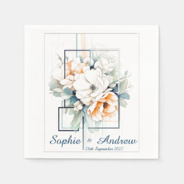 Guardanapo De Papel Flowers in Blue Cube-Frame: Wedding Napkins