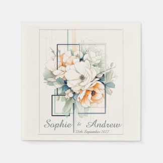 Guardanapo De Papel Flowers in Cube-Frame:Personalized Wedding Napkins