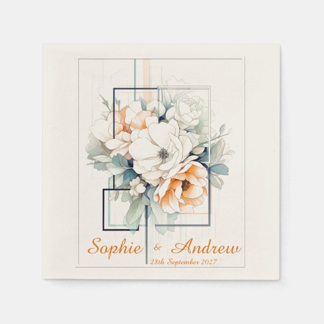 Guardanapo De Papel Flowers in orange Cube-Frame: Wedding Napkins (Frente)