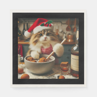 Guardanapo De Papel Fluffy cat baking boozy christmas pudding