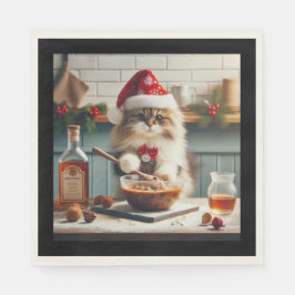 Guardanapo De Papel Fluffy cat baking boozy christmas pudding