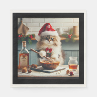 Guardanapo De Papel Fluffy cat baking boozy christmas pudding