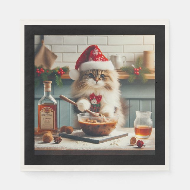 Guardanapo De Papel Fluffy cat baking boozy christmas pudding  (Frente)