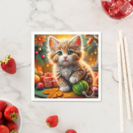 Guardanapo De Papel Fluffy Christmas Kitten