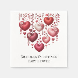 Guardanapo De Papel Fluffy Red Floral Heart Baby Shower