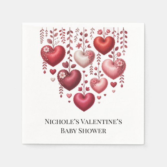 Guardanapo De Papel Fluffy Red Floral Heart Baby Shower (Frente)