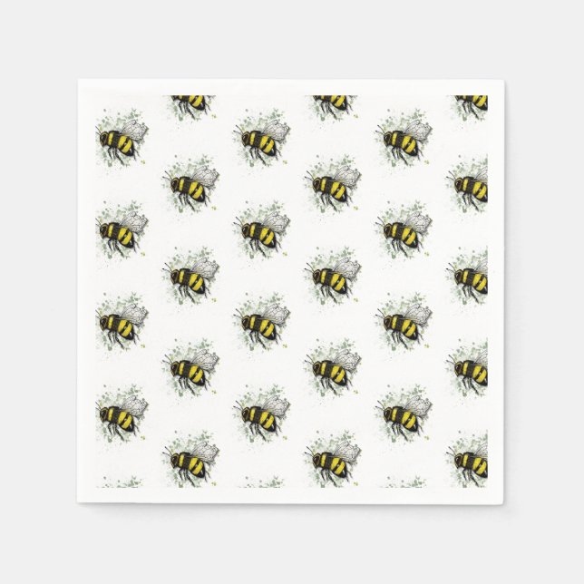 Guardanapo De Papel Flying Bumble BEE, Freehand Digital Drawing Insect (Frente)