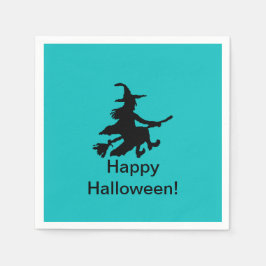 Guardanapo De Papel Flying Witch Teal - Happy Halloween Paper Napkin