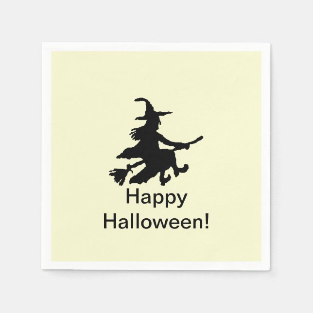 Guardanapo De Papel Flying Witch Yellow - Happy Halloween Paper Napkin (Frente)