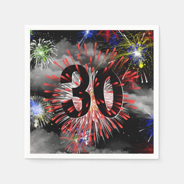 Guardanapo De Papel Fogos De Artifício De aniversário de 30 anos em Nu (Frente)