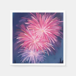 Guardanapo De Papel Fogos de Artifício Rosa | Feliz Ano Novo Aquarela