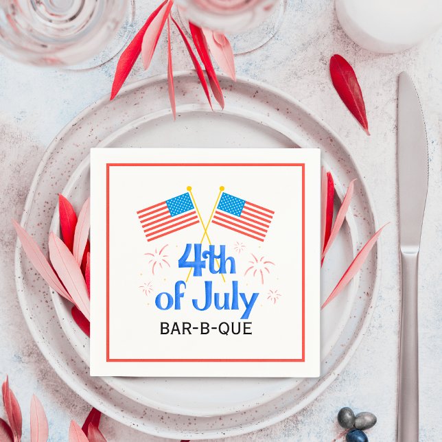 Guardanapo De Papel Fogueira da Bandeira Americana de Quatro de Julho (July Fourth American Flag Fireworks Napkins)