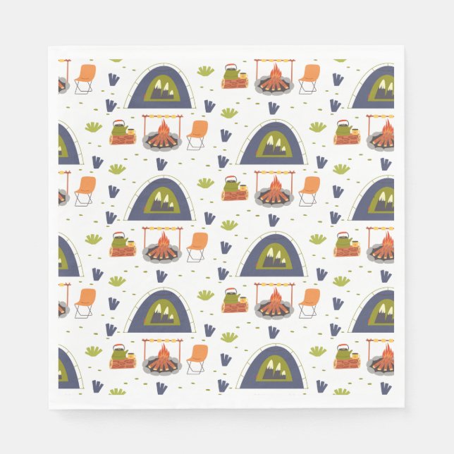 Guardanapo De Papel Fogueira e tenda de acampamento da família bonita (Frente)