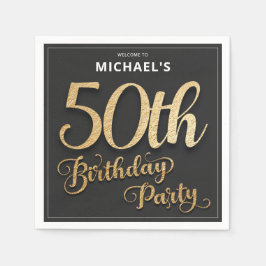 Guardanapo De Papel Foil Dourada Preta Personalizada Elegante 50º Aniv