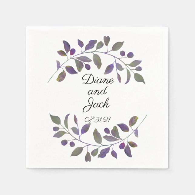 Guardanapo De Papel Folha de Aquarela de Casamento Roxo (Frente)