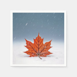 Guardanapo De Papel Folha de Bordo Laranja na Neve Fresca