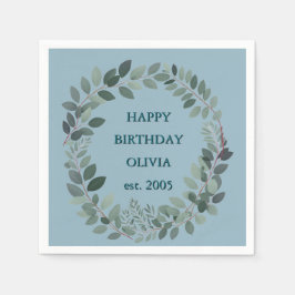 Guardanapo De Papel Folha de Eucalipto em Aquarela personalizada azul