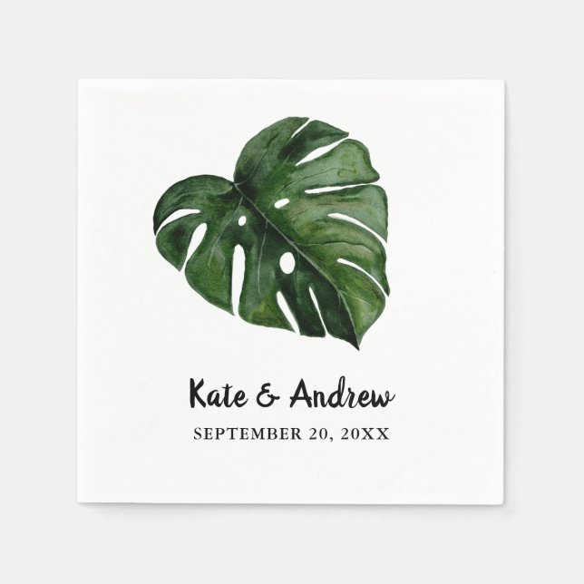 Guardanapo De Papel Folha de Monstera Tropical | Greenery Wedding (Frente)