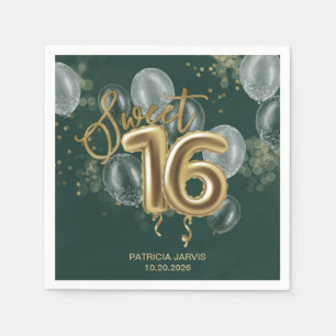 Guardanapo De Papel Folha de Ouro Sweet 16 Balões de Dias Emerald Gree