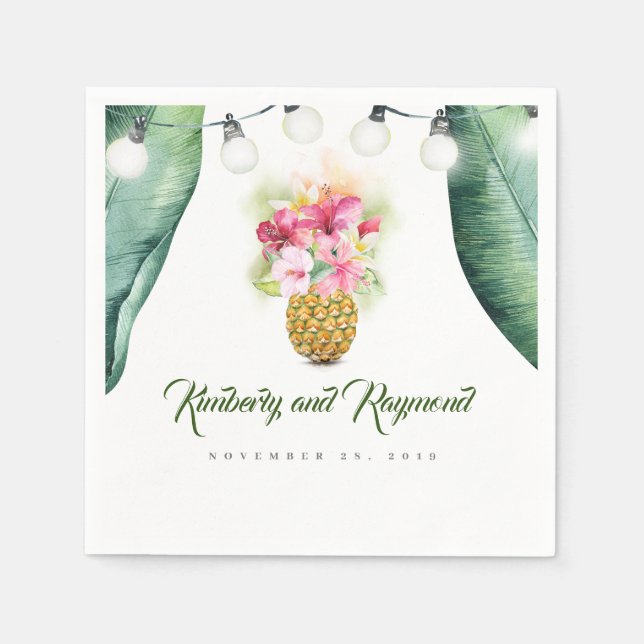 Guardanapo De Papel Folha de Palma Tropical e Praia de Abacaxi Floral (Frente)