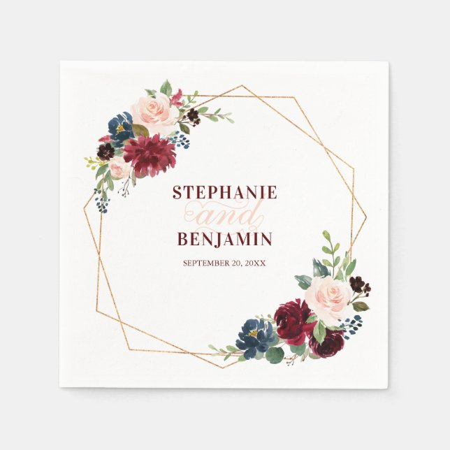 Guardanapo De Papel Folha de Papel Geométrico Floral do Marinho Vermel (Frente)