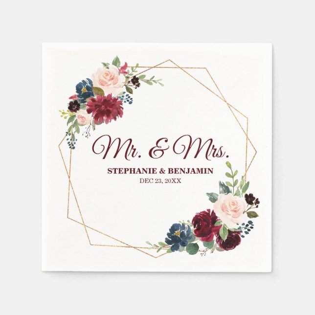 Guardanapo De Papel Folha de Papel Geométrico Floral do Marinho Vermel (Frente)