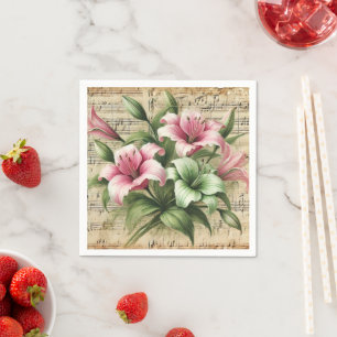 Guardanapo De Papel Folha de Vintagem Música Rosa e Lírios Verdes Desa