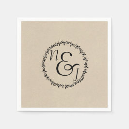 Guardanapo De Papel Folha Preta Botânica Kraft Moderno Rústico Casamen