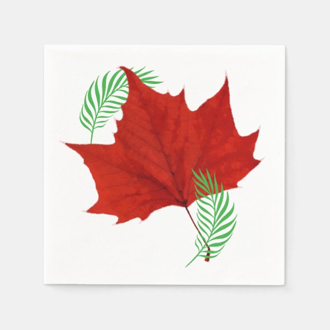 Guardanapo De Papel Folha vermelha e Ferns (Frente)