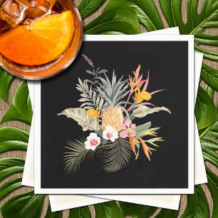 Guardanapo De Papel Folhagem de Abacaxi Tropical em Preto