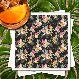 Guardanapo De Papel Folhagem de Abacaxi Tropical em Preto