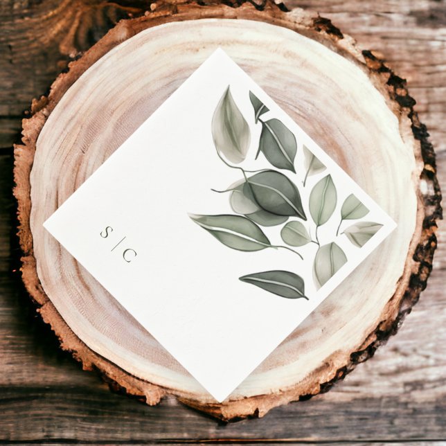 Guardanapo De Papel Folhagem de Casamento Elegante Verde Mudado (Elegant Wedding Foliage Muted Green Napkins from Ricaso)