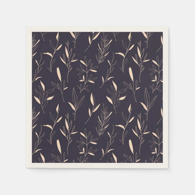 Guardanapo De Papel Folhagem de flores beges, papel azul magenta (Frente)