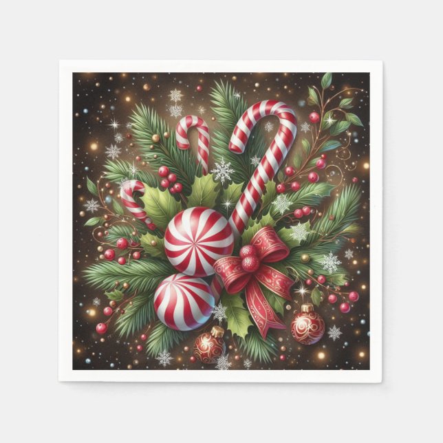 Guardanapo De Papel Folhagem de Natal de menta/haste de doces clássico (Frente)