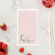 Folhagem e Monograma Dourado Rosa Elegante Casamen
