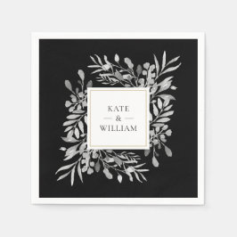 Guardanapo De Papel Folhagem Preta E Branca Dourada