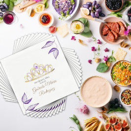 Guardanapo De Papel Folhagem Roxa Elegante e Tiara Quinceañera