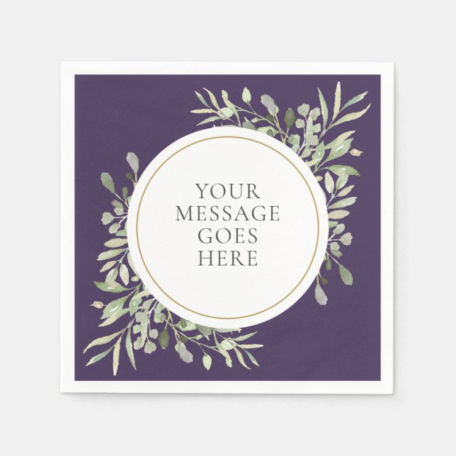 Guardanapo De Papel Folhagem Verde de Eucalipto Dourado Roxo (Frente)