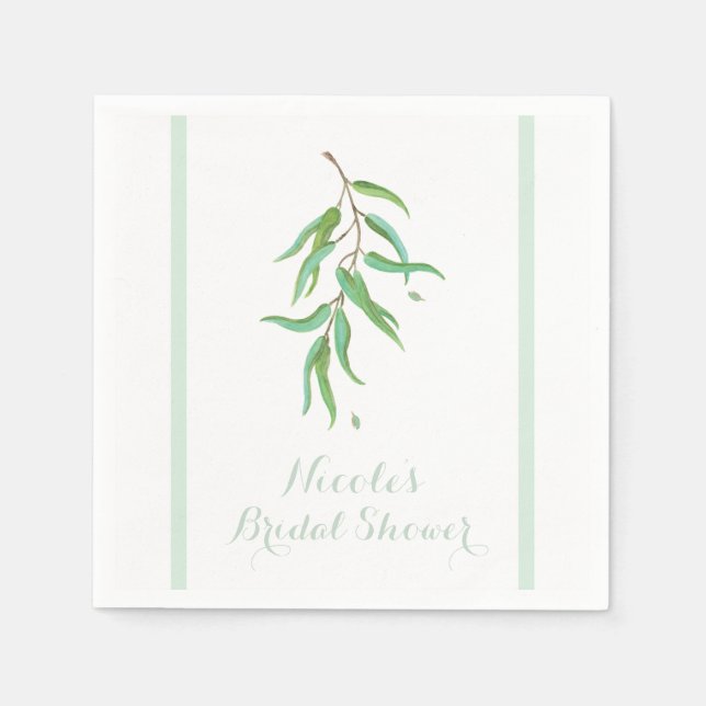 Guardanapo De Papel Folhas Botânicas de Eucalipto Verde Casamento Rúst (Frente)