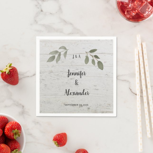 Guardanapo De Papel Folhas botânicas rústicas monograma casamento (Insitu)