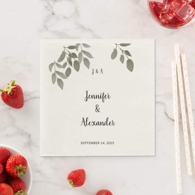 Guardanapo De Papel Folhas botânicas rústicas monograma casamento (Insitu)