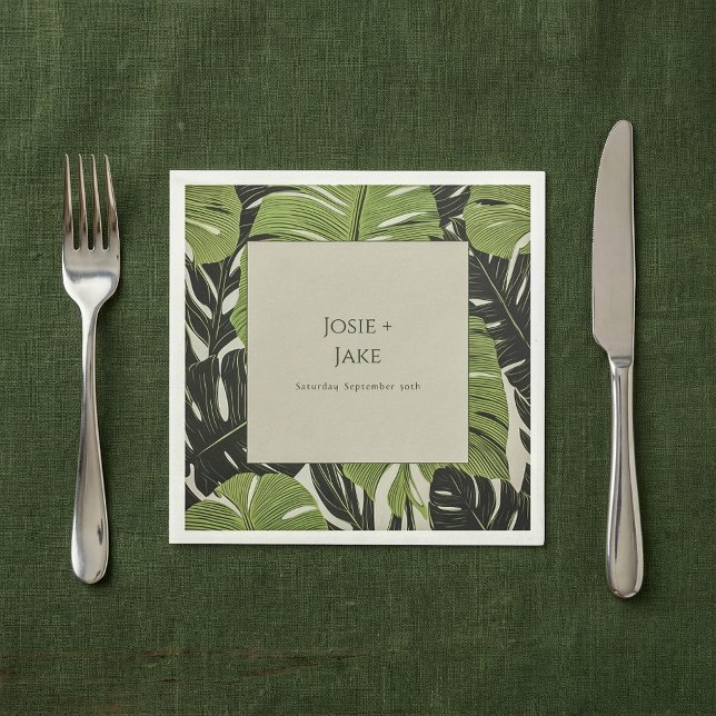 Guardanapo De Papel Folhas da selva verde, ousadas e modernas, casamen (Green jungle leaves, bold and modern, wedding napkins.)