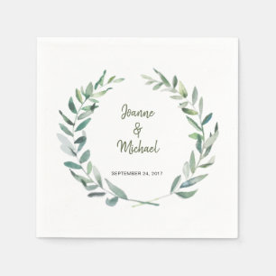 Guardanapo De Papel Folhas de aquarela botânica noiva noivo casamento