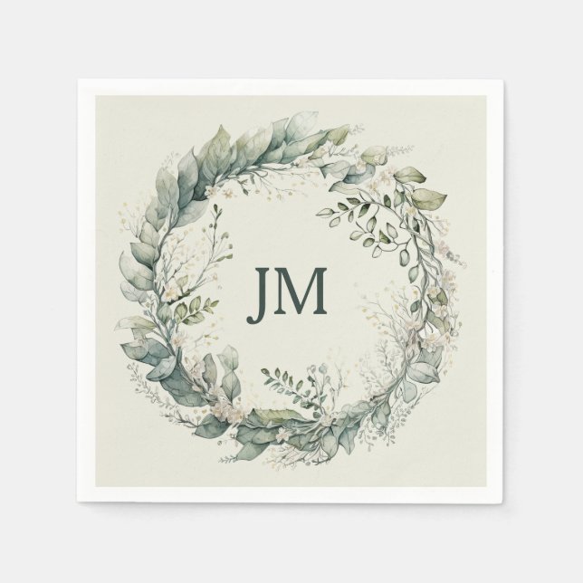 Guardanapo De Papel Folhas de aquarela e flores (Frente)