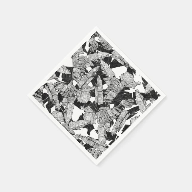 Guardanapo De Papel Folhas de Banana Tropical Branca e Negra Moderna (Canto)