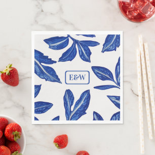 Guardanapo De Papel Folhas de cerâmica em azul em branco - suas inicia